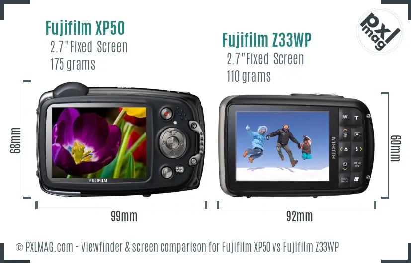 Fujifilm XP50 vs Fujifilm Z33WP Screen and Viewfinder comparison