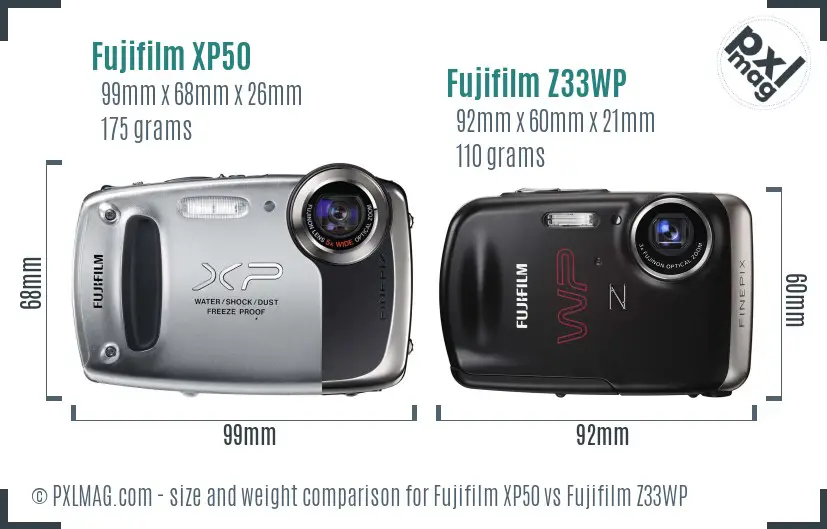 Fujifilm XP50 vs Fujifilm Z33WP size comparison