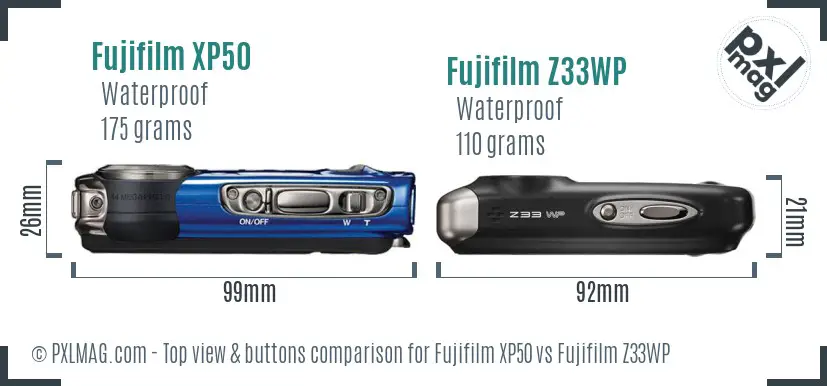 Fujifilm XP50 vs Fujifilm Z33WP top view buttons comparison