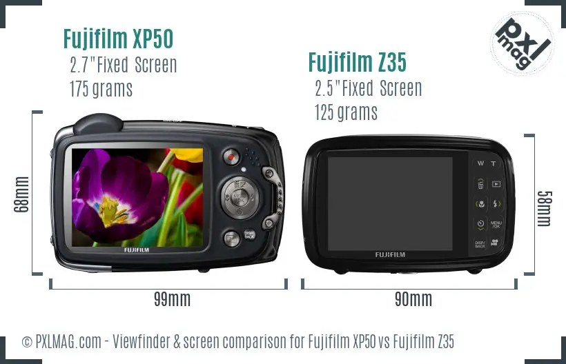 Fujifilm XP50 vs Fujifilm Z35 Screen and Viewfinder comparison