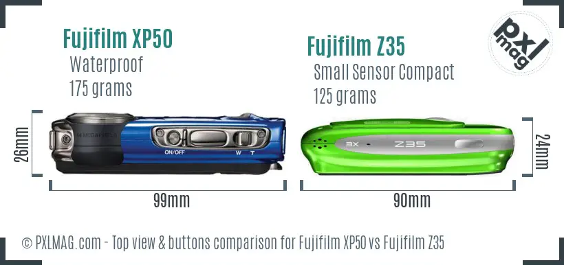 Fujifilm XP50 vs Fujifilm Z35 top view buttons comparison