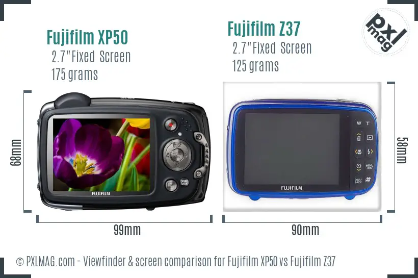 Fujifilm XP50 vs Fujifilm Z37 Screen and Viewfinder comparison