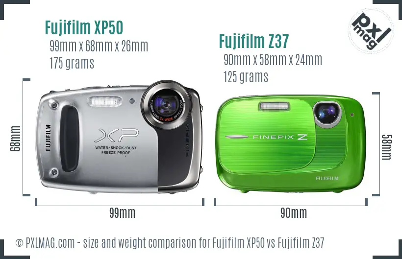 Fujifilm XP50 vs Fujifilm Z37 size comparison