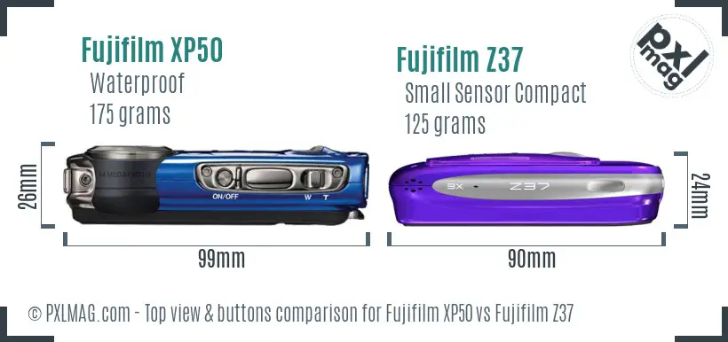 Fujifilm XP50 vs Fujifilm Z37 top view buttons comparison