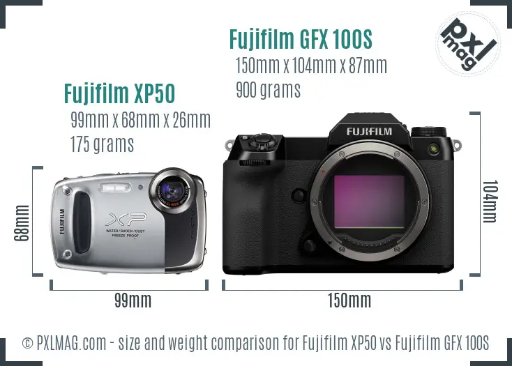 Fujifilm XP50 vs Fujifilm GFX 100S size comparison