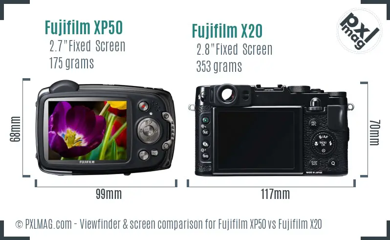 Fujifilm XP50 vs Fujifilm X20 Screen and Viewfinder comparison