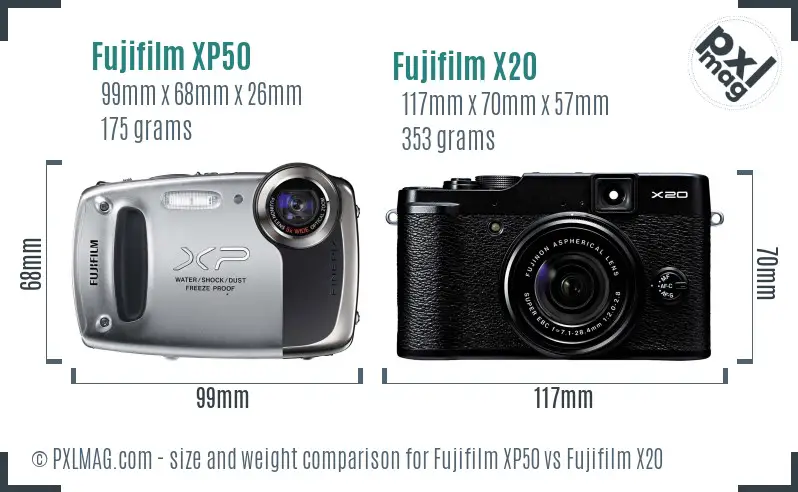 Fujifilm XP50 vs Fujifilm X20 size comparison