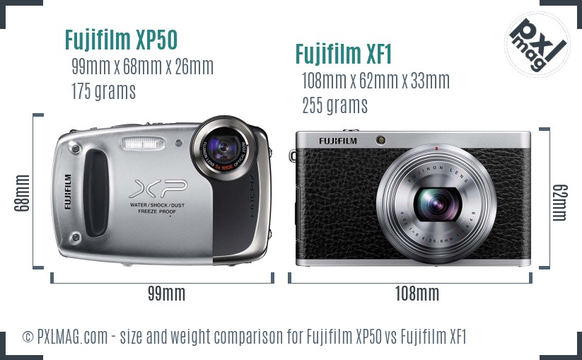 Fujifilm XP50 vs Fujifilm XF1 size comparison
