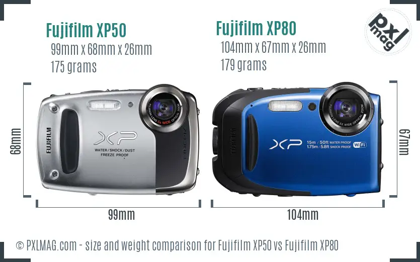 Fujifilm XP50 vs Fujifilm XP80 size comparison