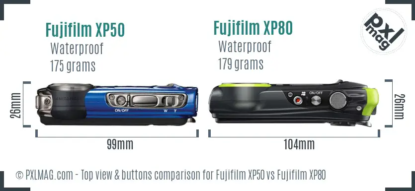 Fujifilm XP50 vs Fujifilm XP80 top view buttons comparison
