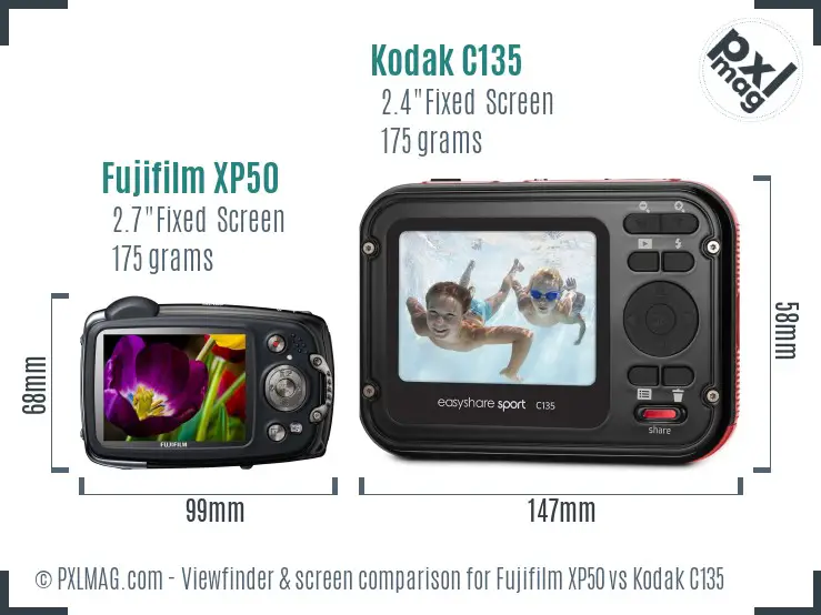 Fujifilm XP50 vs Kodak C135 Screen and Viewfinder comparison