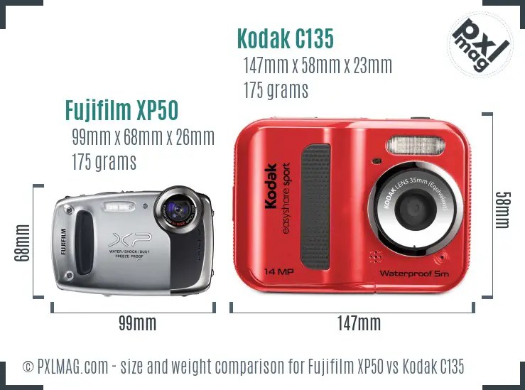 Fujifilm XP50 vs Kodak C135 size comparison