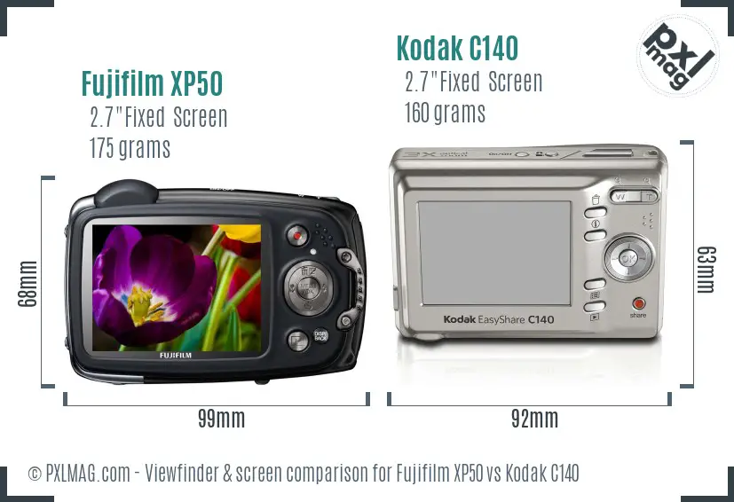 Fujifilm XP50 vs Kodak C140 Screen and Viewfinder comparison