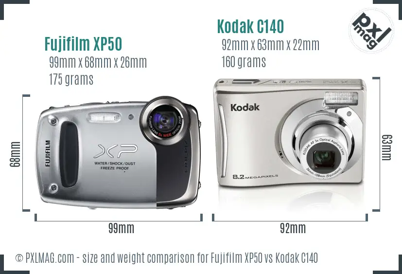 Fujifilm XP50 vs Kodak C140 size comparison