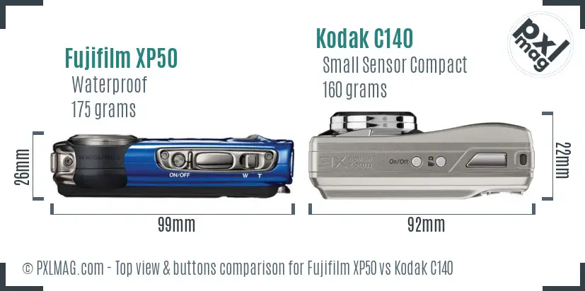 Fujifilm XP50 vs Kodak C140 top view buttons comparison