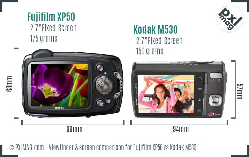 Fujifilm XP50 vs Kodak M530 Screen and Viewfinder comparison