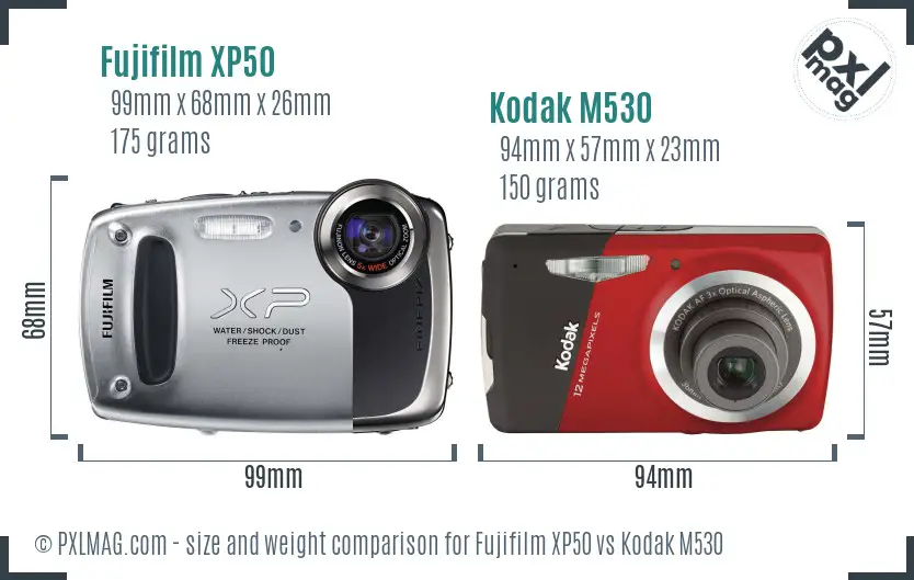 Fujifilm XP50 vs Kodak M530 size comparison