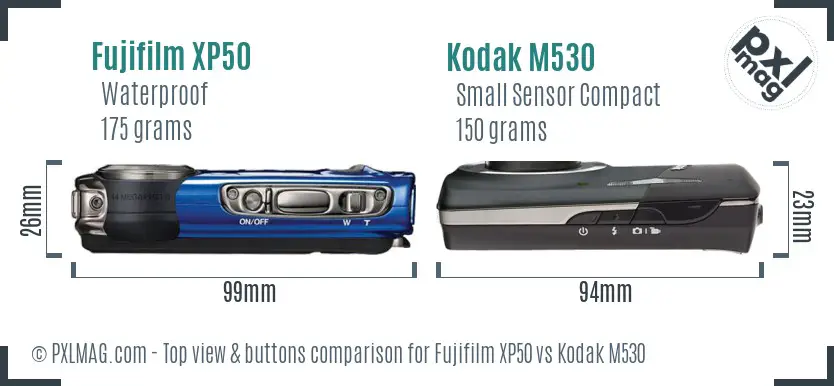 Fujifilm XP50 vs Kodak M530 top view buttons comparison