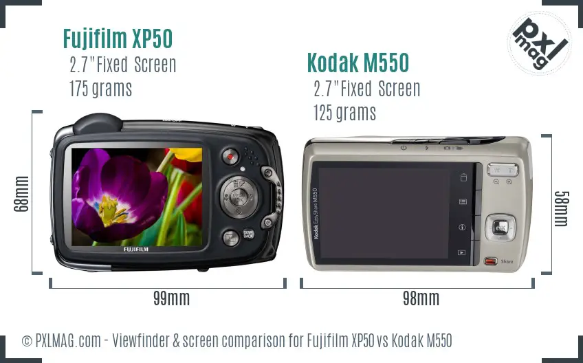 Fujifilm XP50 vs Kodak M550 Screen and Viewfinder comparison