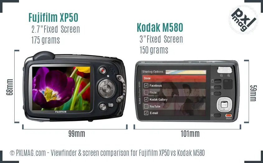 Fujifilm XP50 vs Kodak M580 Screen and Viewfinder comparison
