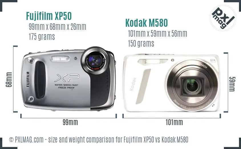 Fujifilm XP50 vs Kodak M580 size comparison