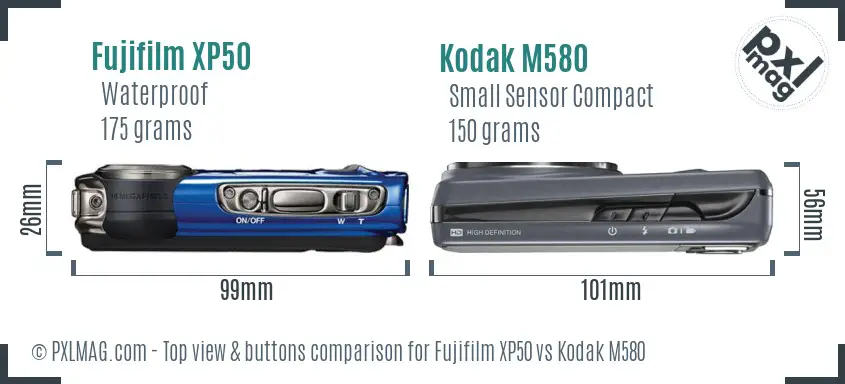 Fujifilm XP50 vs Kodak M580 top view buttons comparison