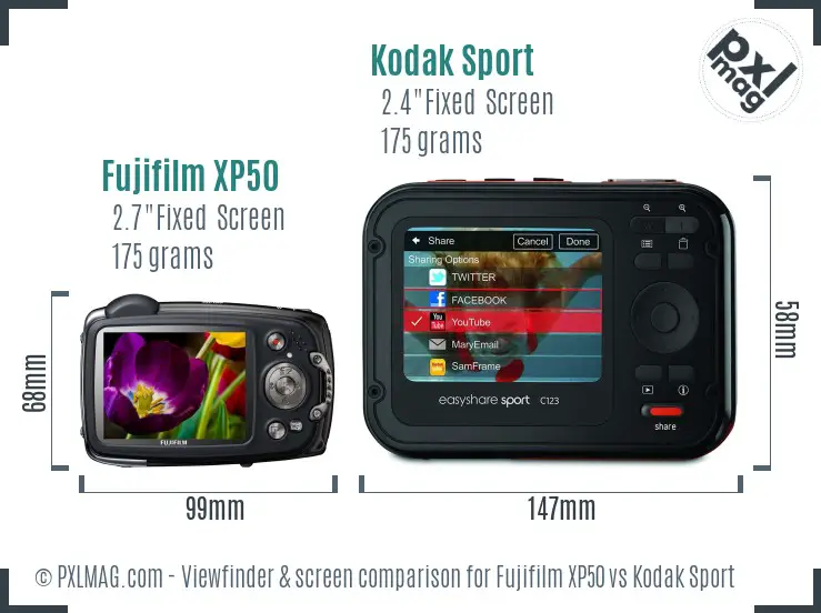 Fujifilm XP50 vs Kodak Sport Screen and Viewfinder comparison