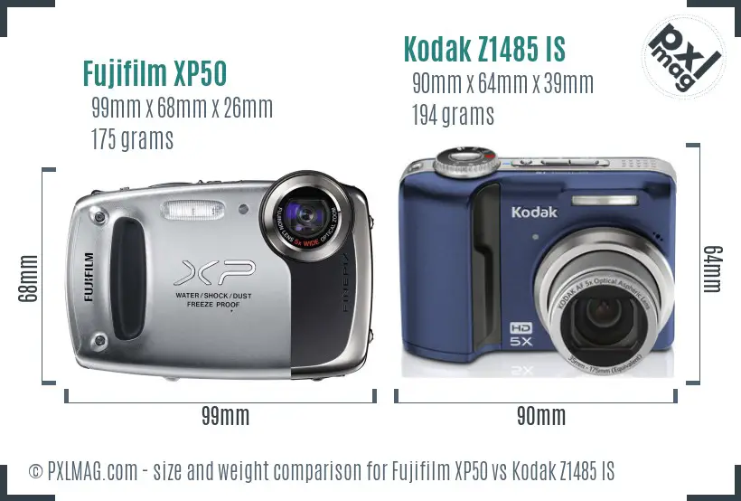 Fujifilm XP50 vs Kodak Z1485 IS size comparison