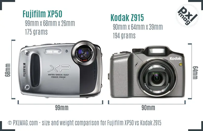 Fujifilm XP50 vs Kodak Z915 size comparison Fujifilm XP50 vs Kodak Z915 size comparison