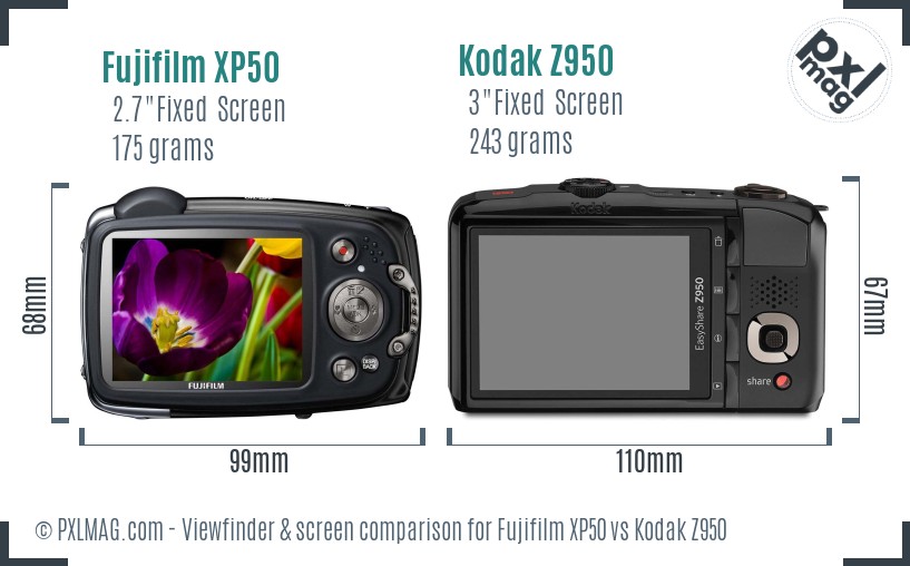 Fujifilm XP50 vs Kodak Z950 Screen and Viewfinder comparison