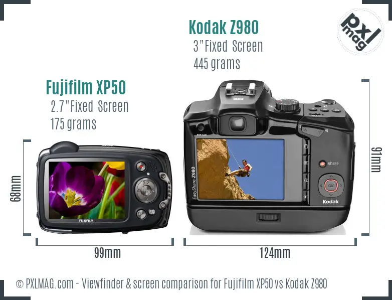 Fujifilm XP50 vs Kodak Z980 Screen and Viewfinder comparison