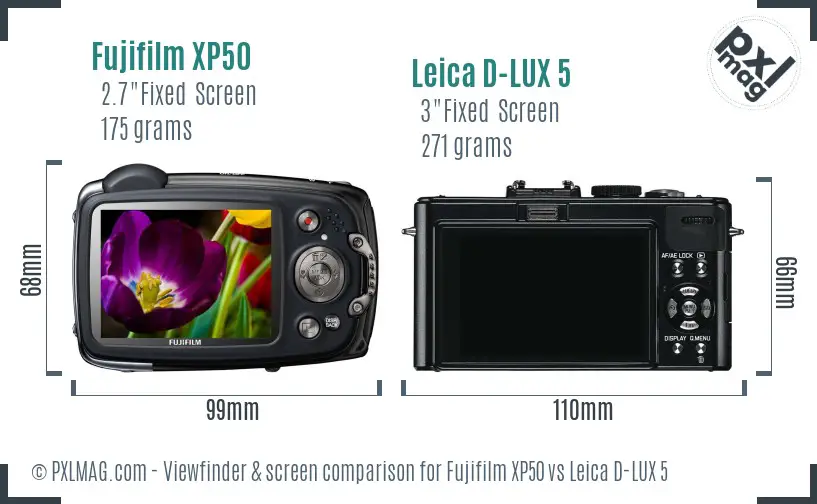 Fujifilm XP50 vs Leica D-LUX 5 Screen and Viewfinder comparison