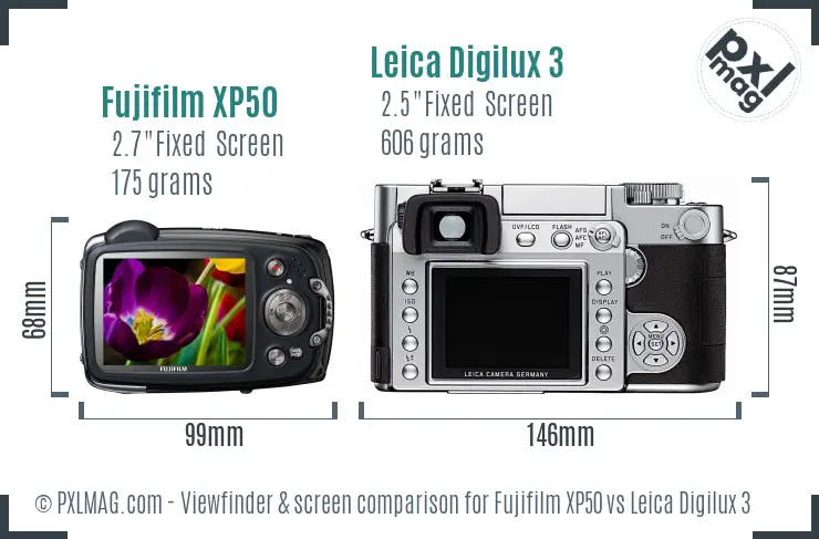 Fujifilm XP50 vs Leica Digilux 3 Screen and Viewfinder comparison