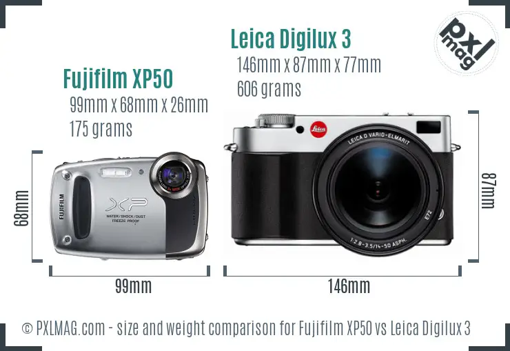 Fujifilm XP50 vs Leica Digilux 3 size comparison