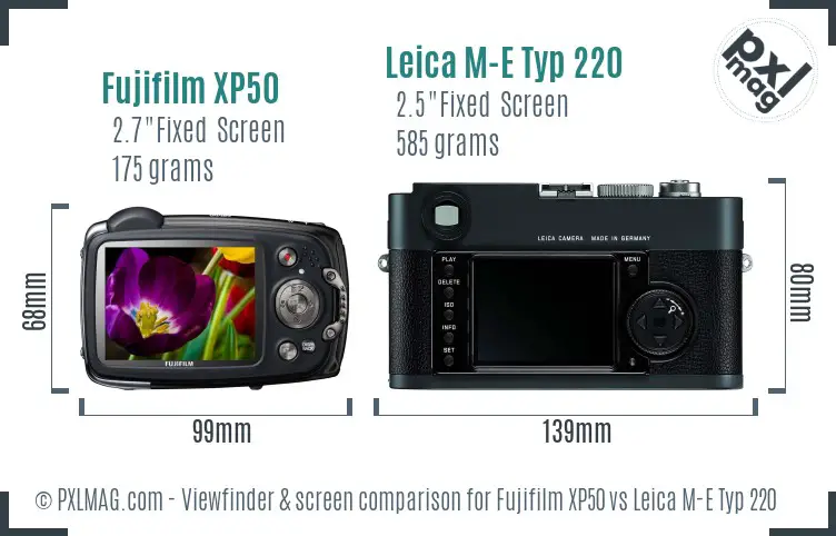 Fujifilm XP50 vs Leica M-E Typ 220 Screen and Viewfinder comparison