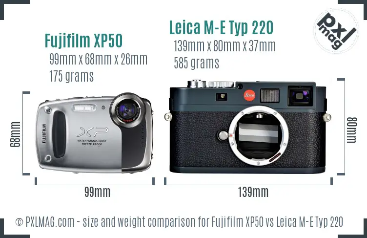 Fujifilm XP50 vs Leica M-E Typ 220 size comparison