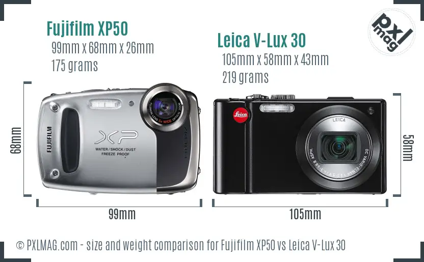 Fujifilm XP50 vs Leica V-Lux 30 size comparison Fujifilm XP50 vs Leica V-Lux 30 size comparison