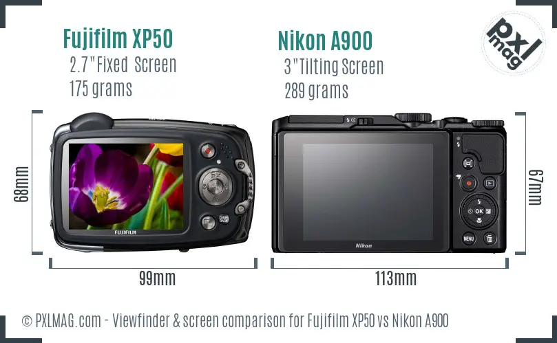 Fujifilm XP50 vs Nikon A900 Screen and Viewfinder comparison