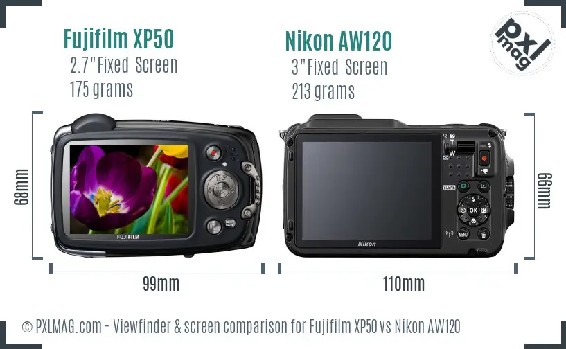 Fujifilm XP50 vs Nikon AW120 Screen and Viewfinder comparison