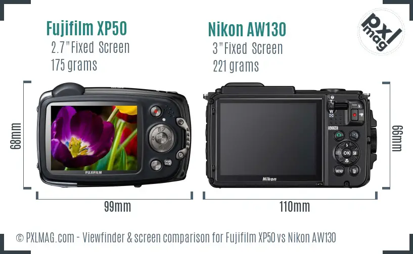 Fujifilm XP50 vs Nikon AW130 Screen and Viewfinder comparison