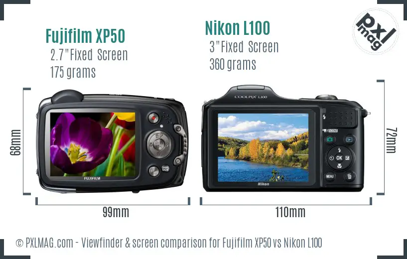 Fujifilm XP50 vs Nikon L100 Screen and Viewfinder comparison