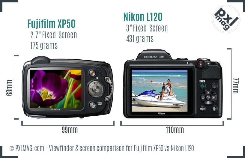 Fujifilm XP50 vs Nikon L120 Screen and Viewfinder comparison