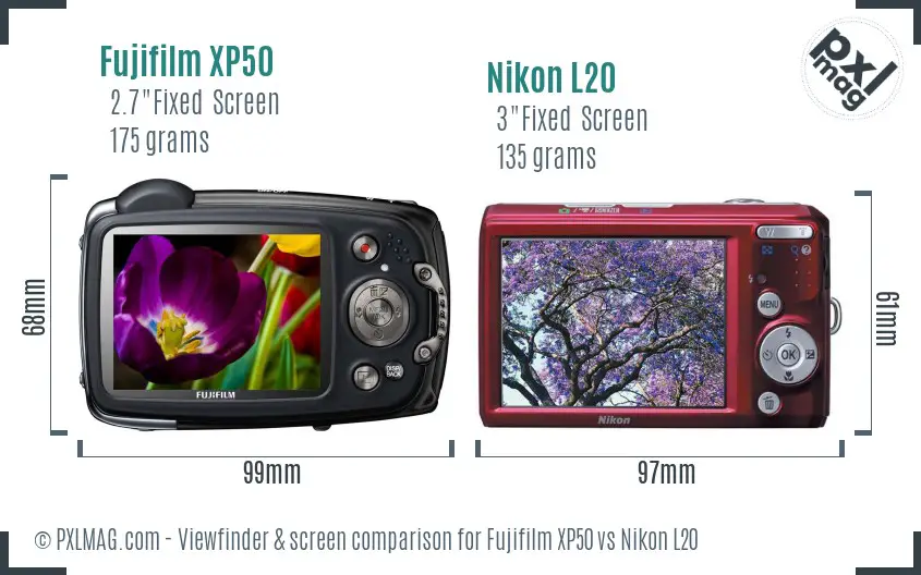 Fujifilm XP50 vs Nikon L20 Screen and Viewfinder comparison Fujifilm XP50 vs Nikon L20 Screen and Viewfinder comparison
