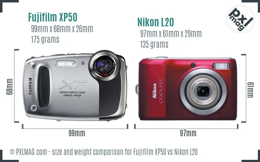 Fujifilm XP50 vs Nikon L20 size comparison Fujifilm XP50 vs Nikon L20 size comparison