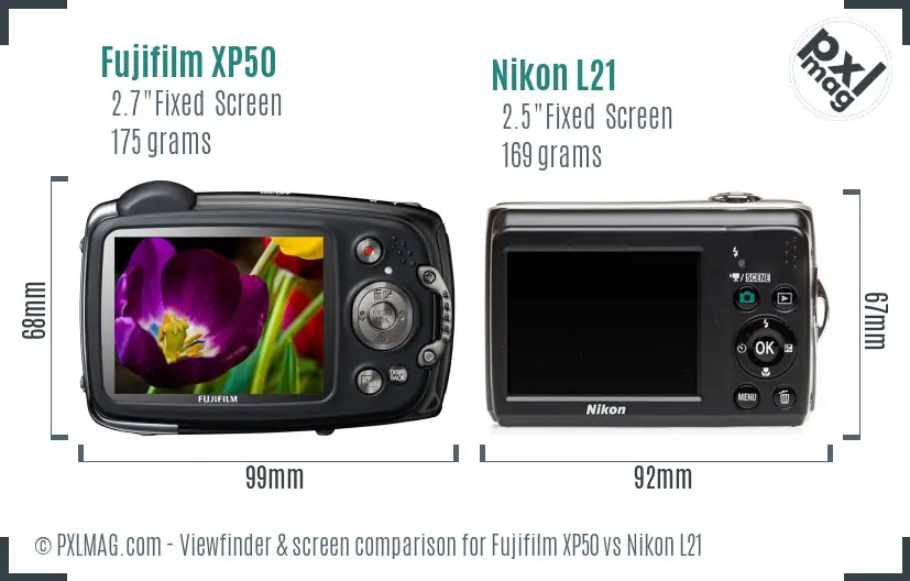 Fujifilm XP50 vs Nikon L21 Screen and Viewfinder comparison