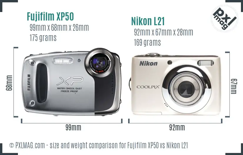 Fujifilm XP50 vs Nikon L21 size comparison