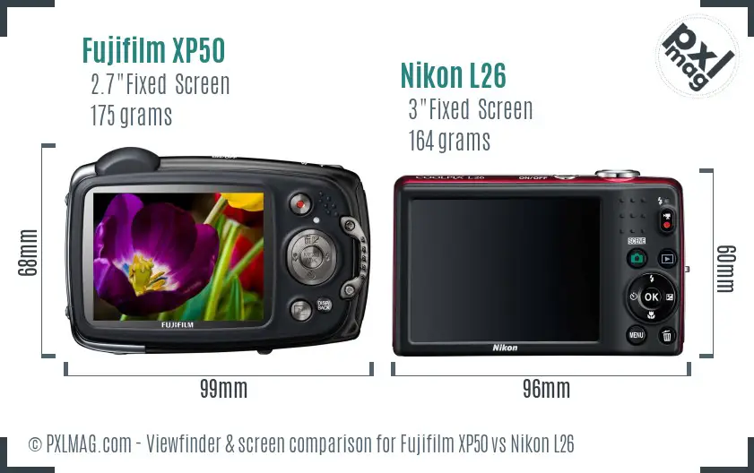 Fujifilm XP50 vs Nikon L26 Screen and Viewfinder comparison