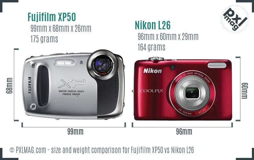 Fujifilm XP50 vs Nikon L26 size comparison