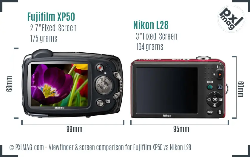 Fujifilm XP50 vs Nikon L28 Screen and Viewfinder comparison