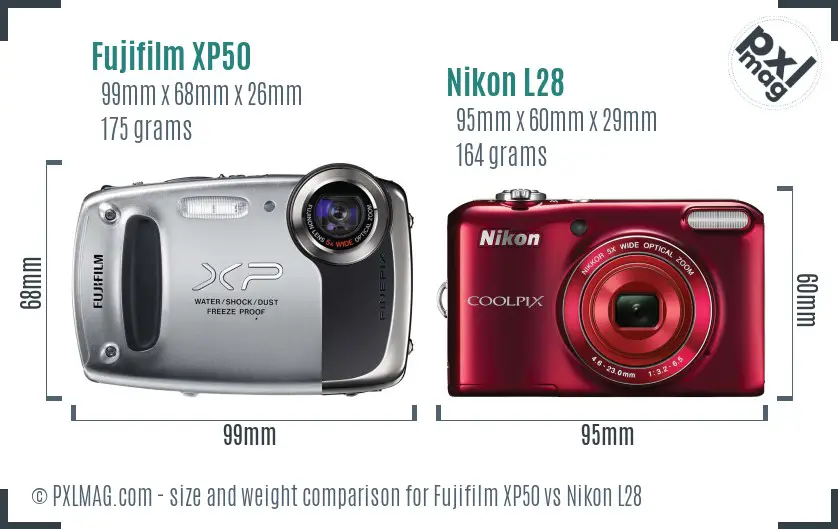 Fujifilm XP50 vs Nikon L28 size comparison